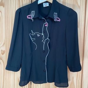 Cat and Butterflies button down shirt